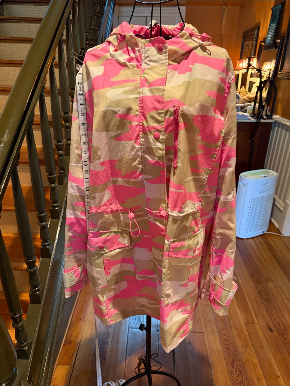 crown & ivy Pink and Tan Camo Hooded Utility Jacket